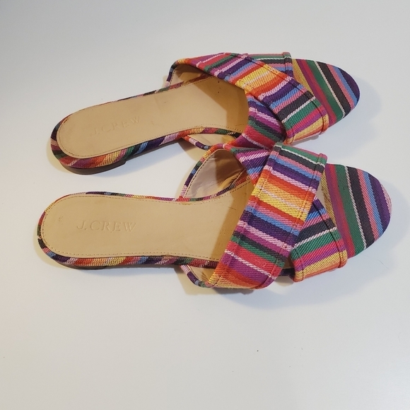 J. Crew Cora colorfull stripes canvas Flat Slides sandals size 8 - Picture 10 of 11